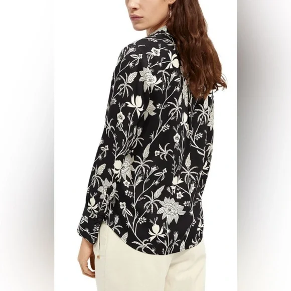 Scotch & Soda Floral Print Button Down Shirt Women's Medium Black White - Picture 4 of 15